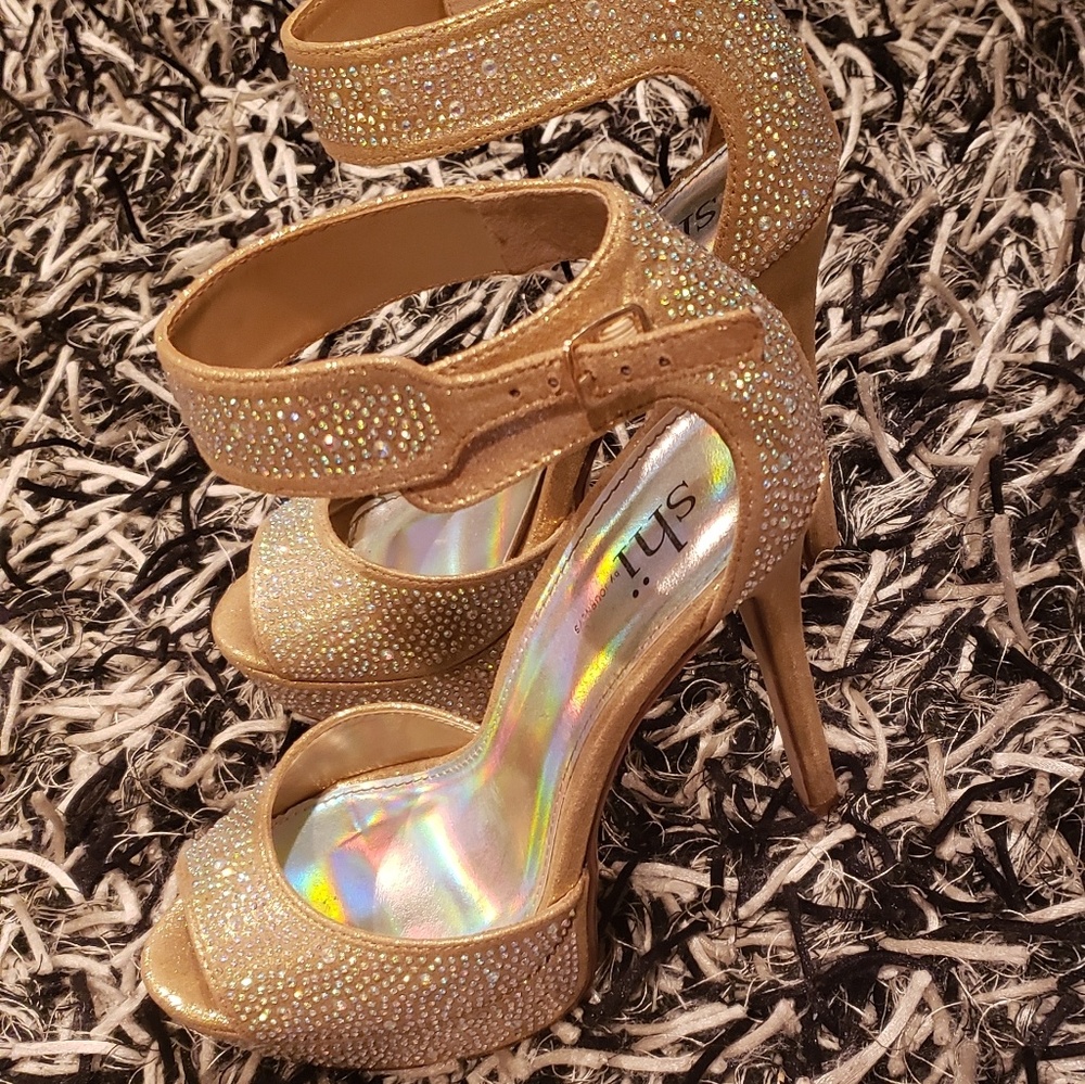 Gold and Rhinestone Heels - Picture 2 of 3